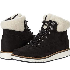NEW Cliffs by White Mountain Cozy Shearling Lined Black Lace-up Boots Size 10